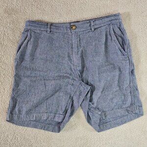 Taylor Stitch The Easy Shorts Mens 30 in Navy Blue Herringbone Linen Silk